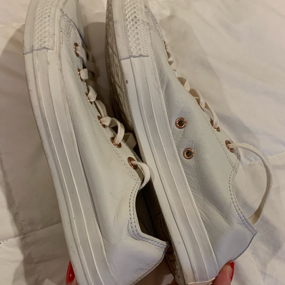 White Leather Converse Shoes Womens Solid White S… - image 6